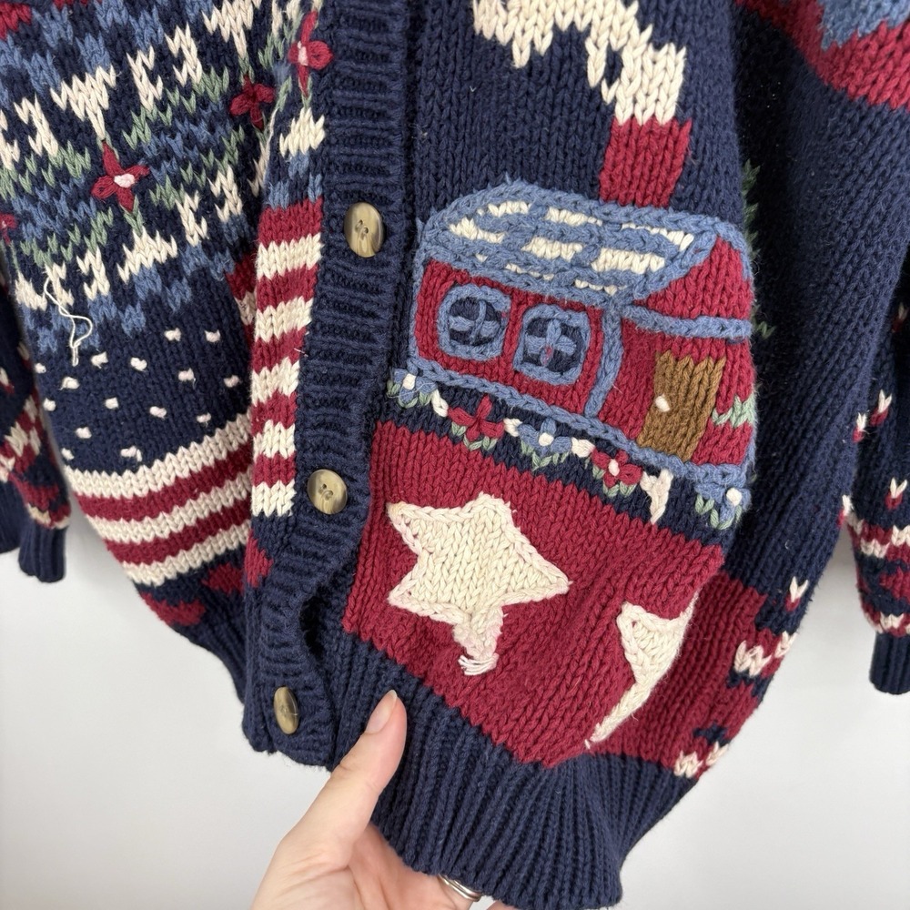 Vintage Northern Isles Hand Knit Sweater XLarge USA Patchwork 90s American Flag - Picture 8 of 10